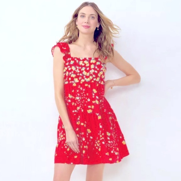 LC Lauren Conrad Ruffle-Sleeve Fit & Flare Dress - Red Lemon Orchard - Picture 2 of 11